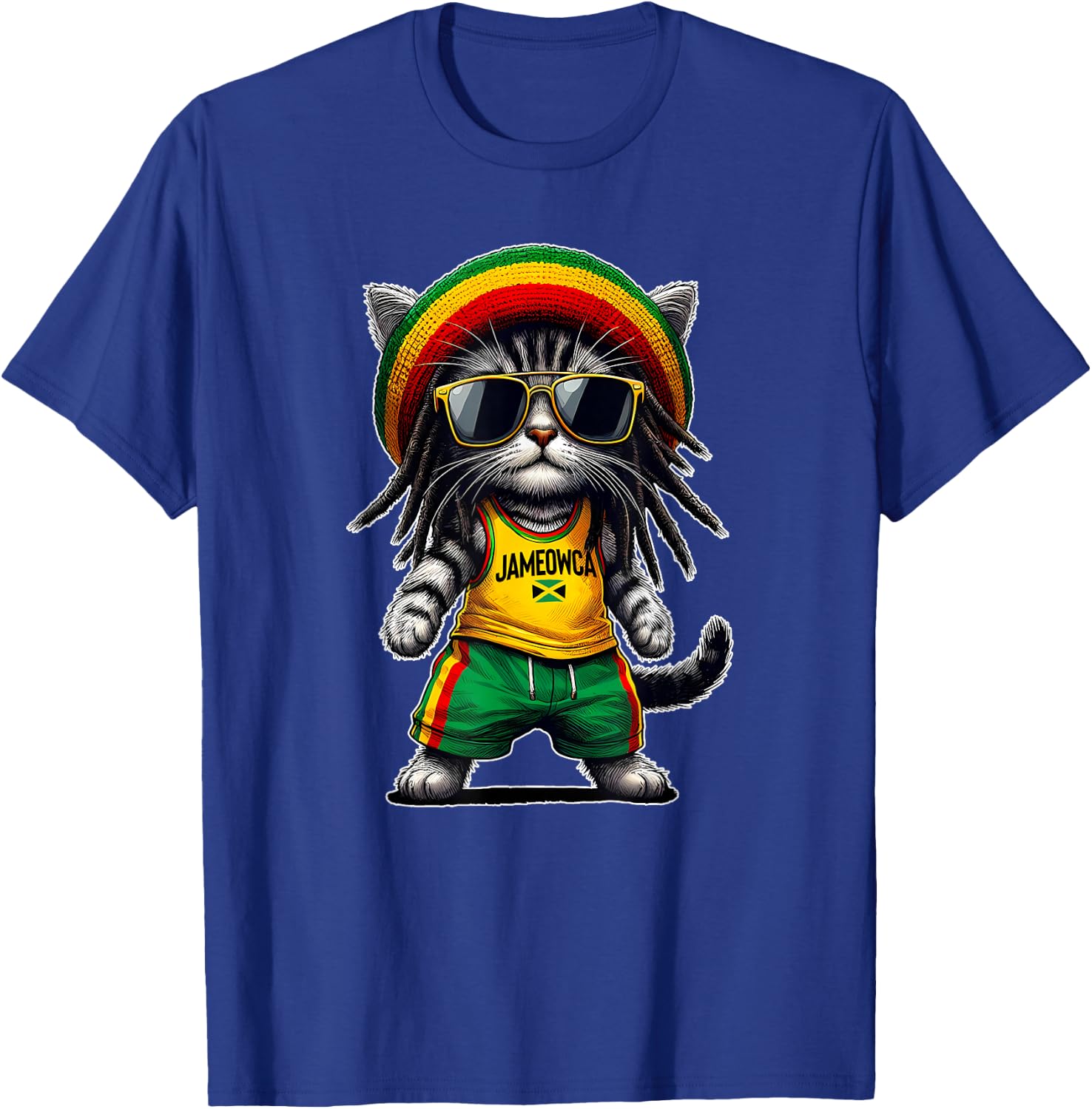 JAMEOWCA Cool & Funny Jamaican Rasta Reggae Cat , Black, S T-Shirt - T-Shirt | Royal