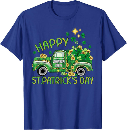 St Patrick's Day Truck Happy and Lucky Samrock T-Shirt - T-Shirt | Royal