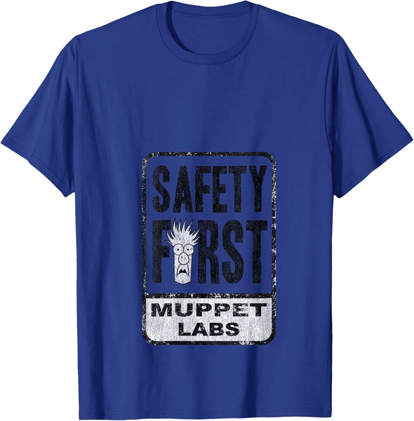 Disney The Muppets Safety First Sign Beaker Distressed V-Neck T-Shirt - T-Shirt | Royal