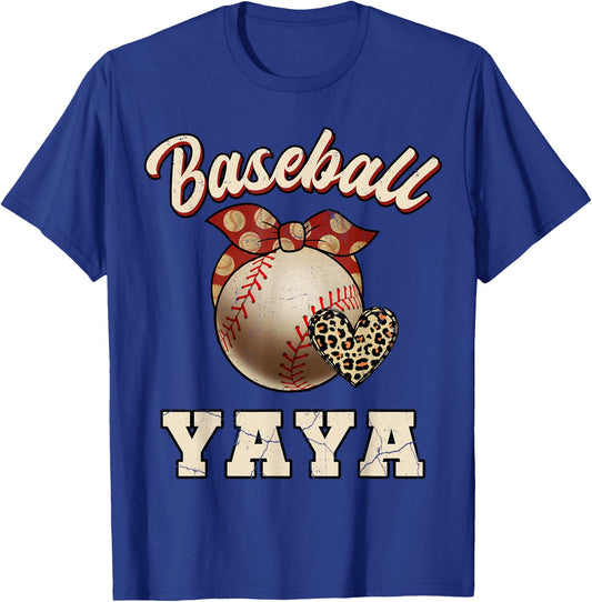 Baseball Yaya Bandana Leopard Heart Fans Mother's Day T-Shirt - T-Shirt | Royal