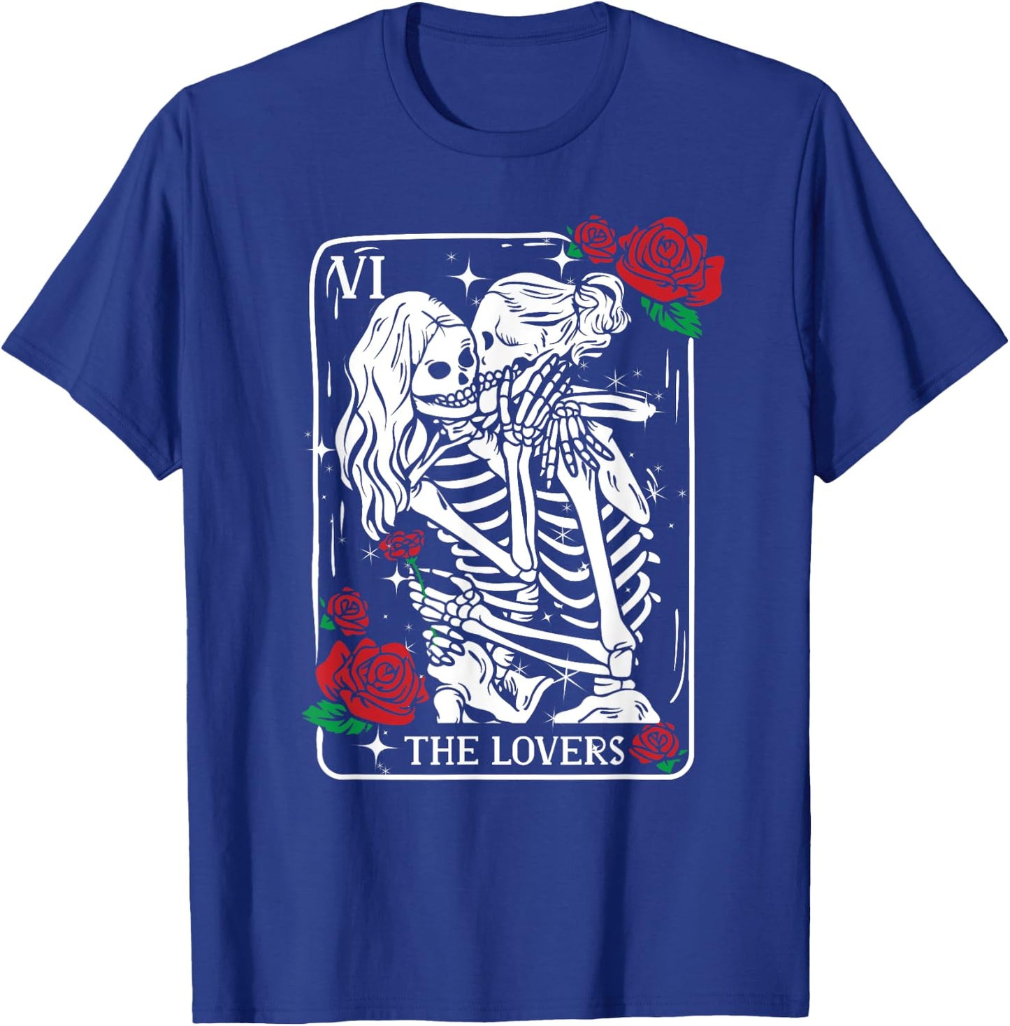 The Lovers Tarot Card Occult Skeleton Roses Gothic Kissing T-Shirt - T-Shirt | Royal