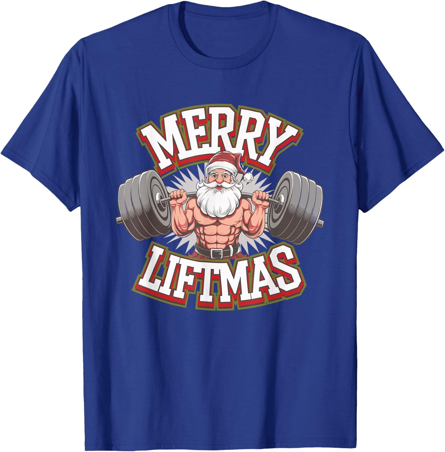 Merry Liftmas Weightlifter Fitness T-Shirt - T-Shirt | Royal