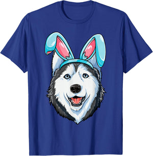 Siberian Husky Easter Bunny Ears Funny Men Women Dog Lover T-Shirt - T-Shirt | Royal
