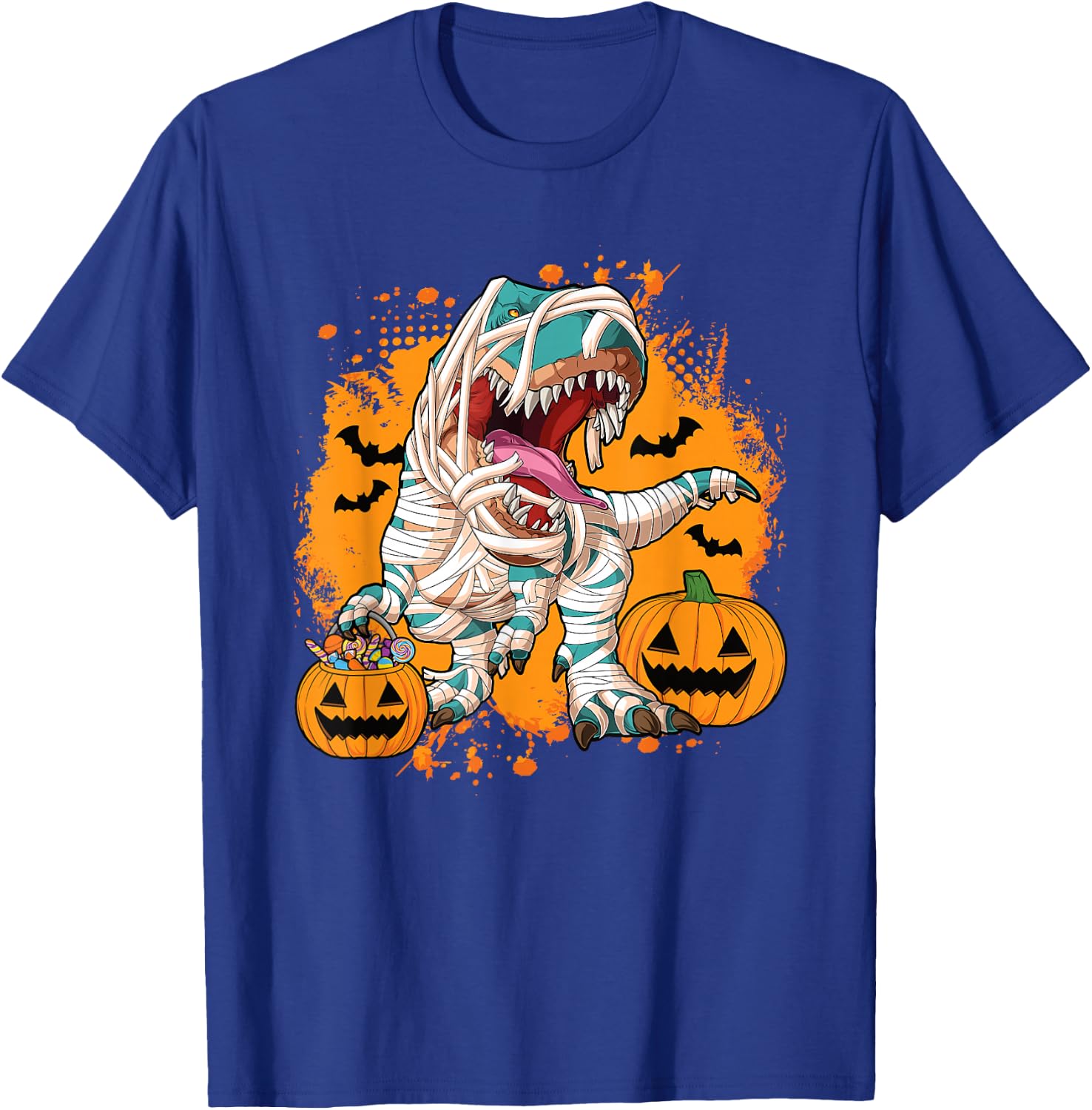 Scary Halloween Dino T Rex Dinosaur Pumpkin Men Boys Kids T-Shirt - T-Shirt | Royal