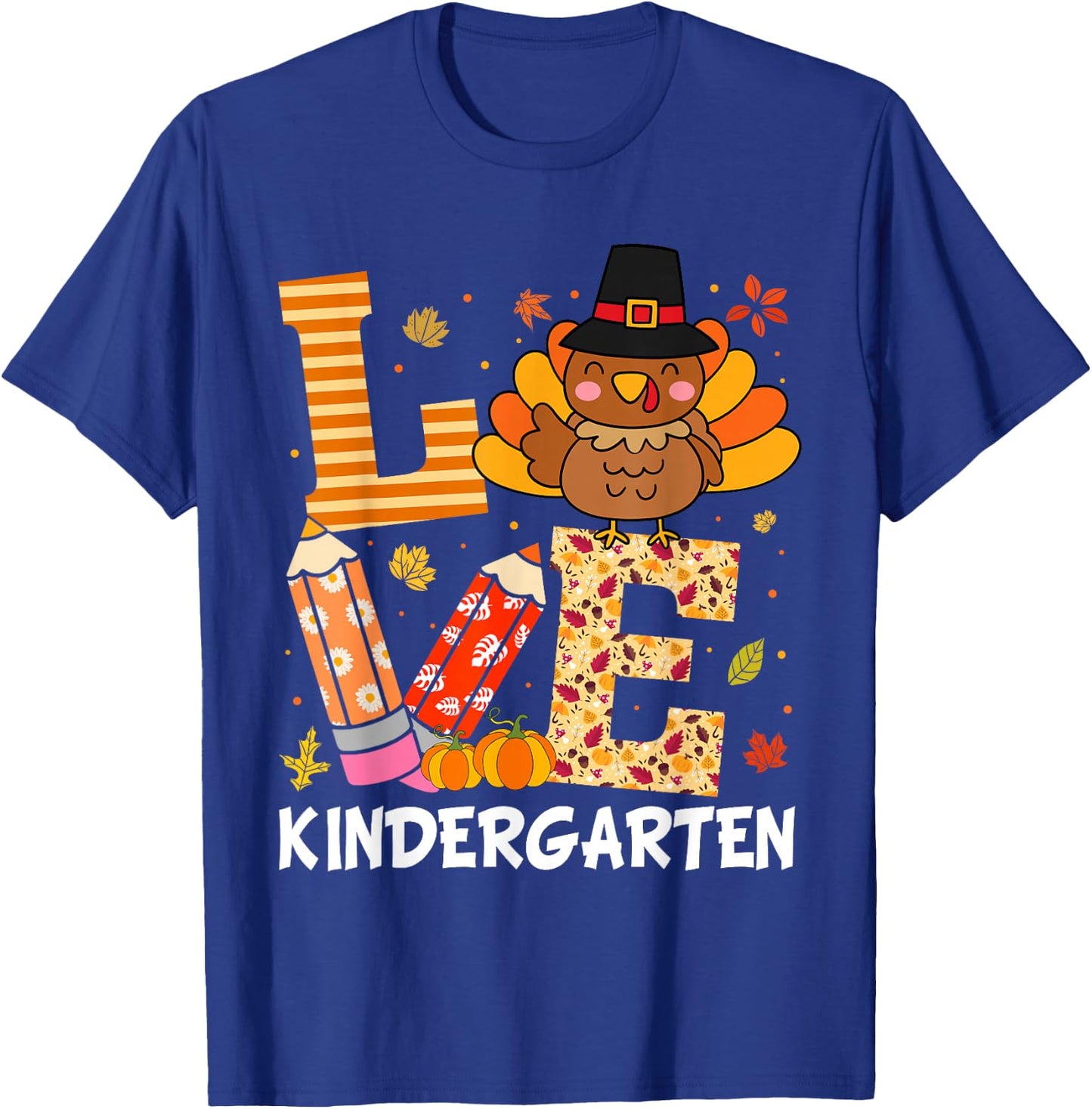 Love Kindergarten Teacher Turkey Thanksgiving Kindergarten T-Shirt - T-Shirt | Royal