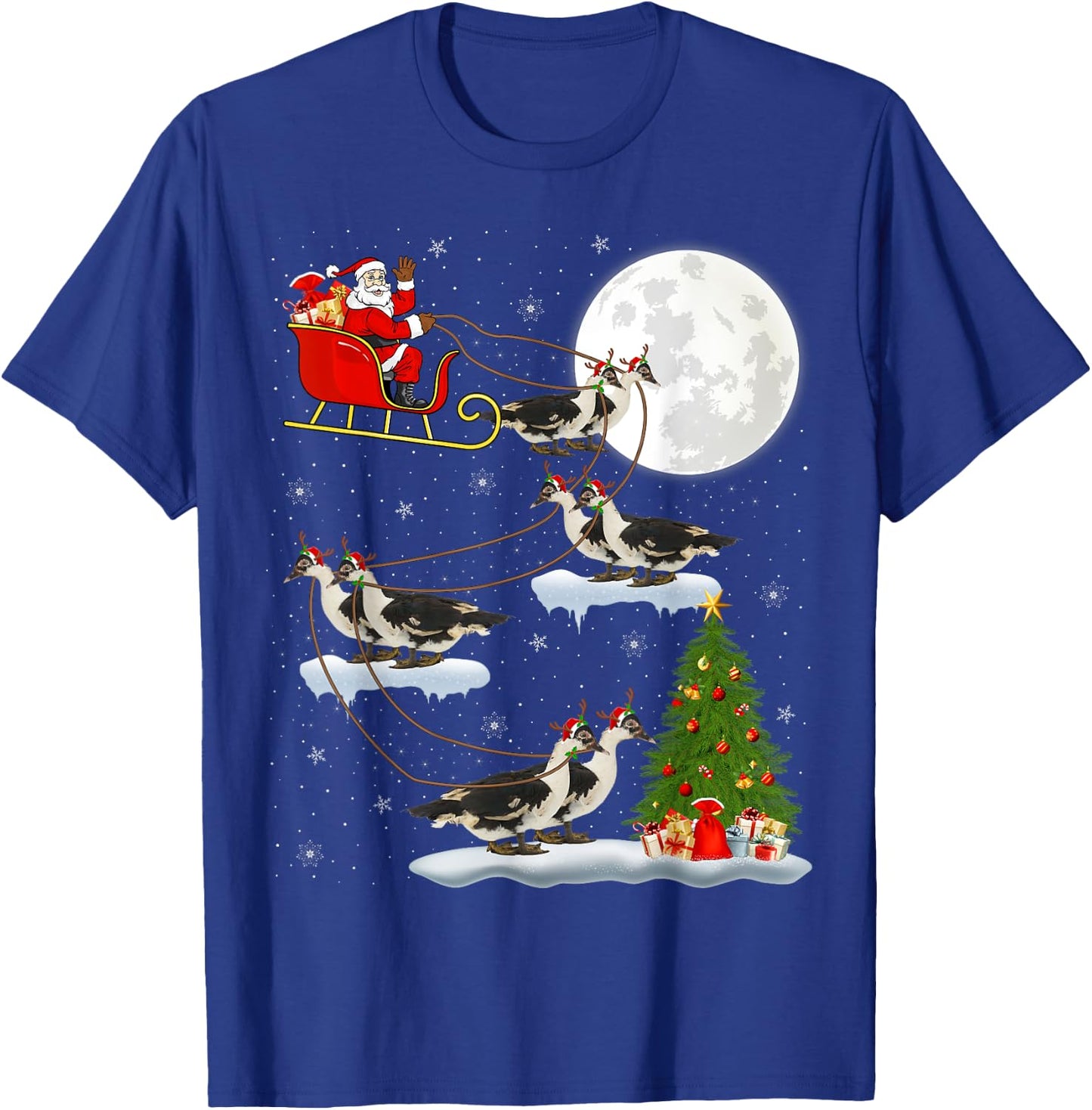 Xmas Tree Lighting Santa Riding Muscovy Duck Christmas T-Shirt - T-Shirt | Royal