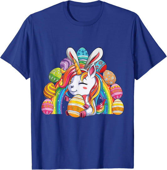 Unicorn Happy Easter Day bunny Rainbow egg Girls Kids T-Shirt - T-Shirt | Royal