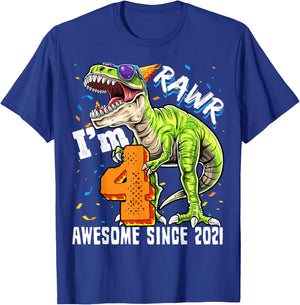 4th Birthday T Rex Dinosaur Party Boys Rawr I'm 4 T-Shirt - T-Shirt | Royal