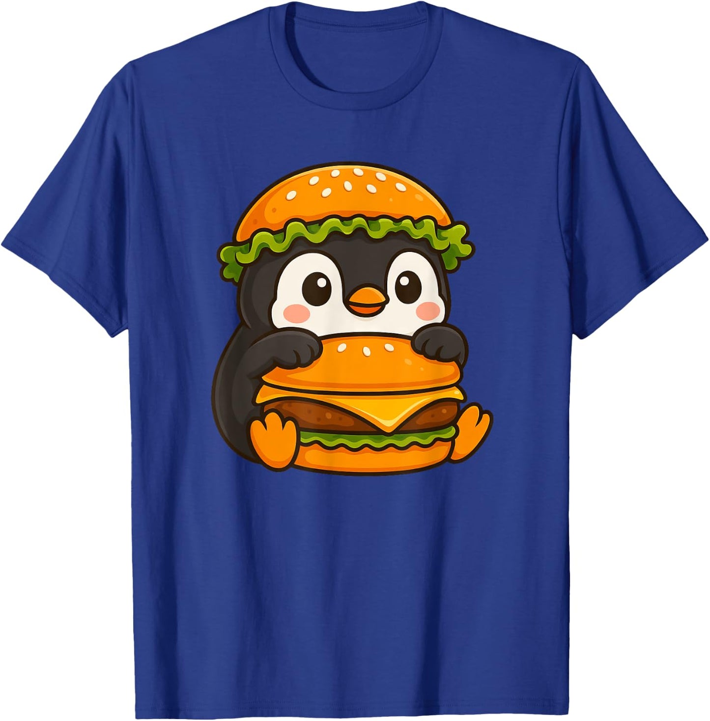 Cute Penguin Holding a Cheeseburger T-Shirt - T-Shirt | Royal