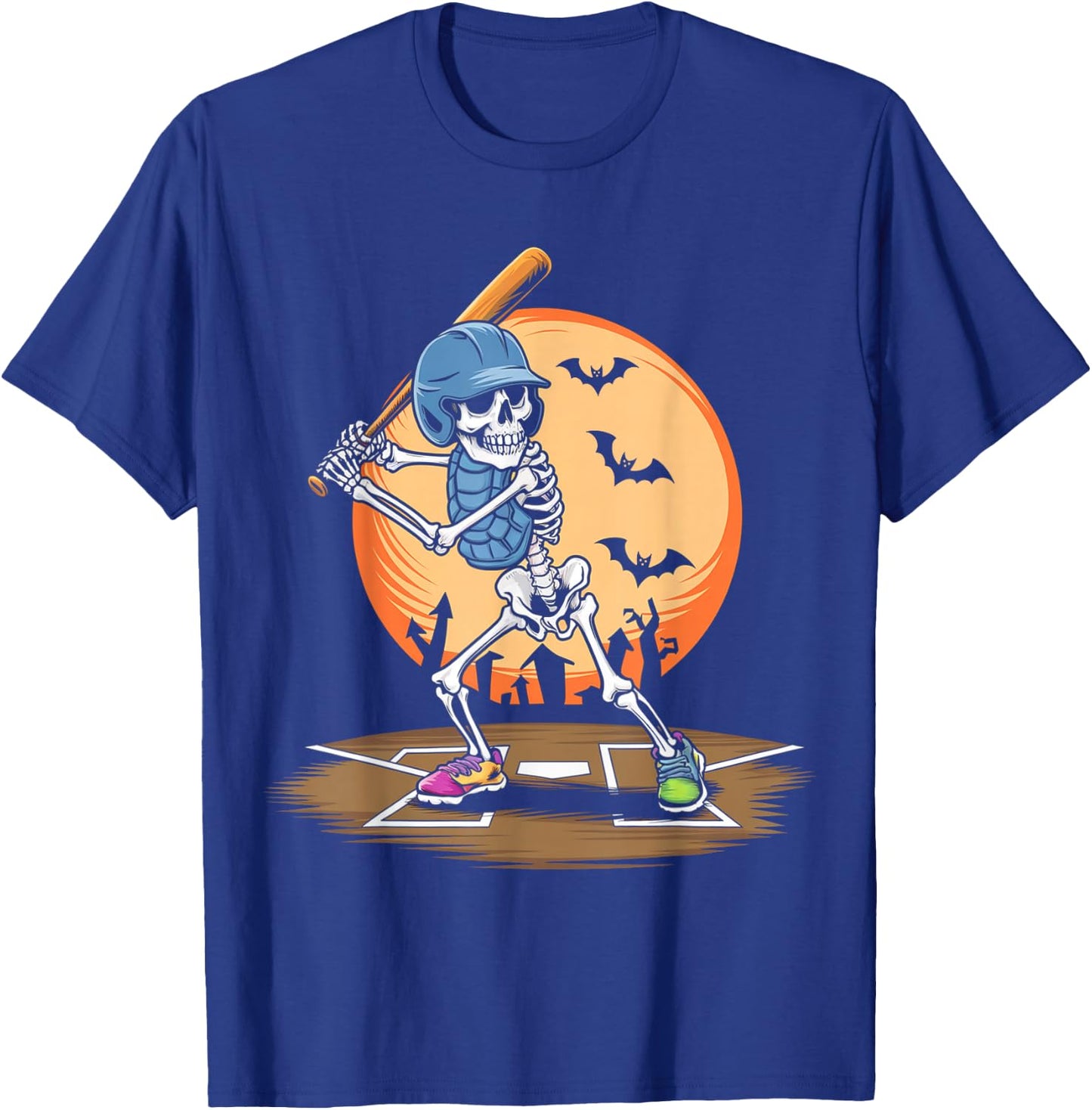 Baseball Skeleton Halloween Men Women Boys Halloween T-Shirt - T-Shirt | Royal