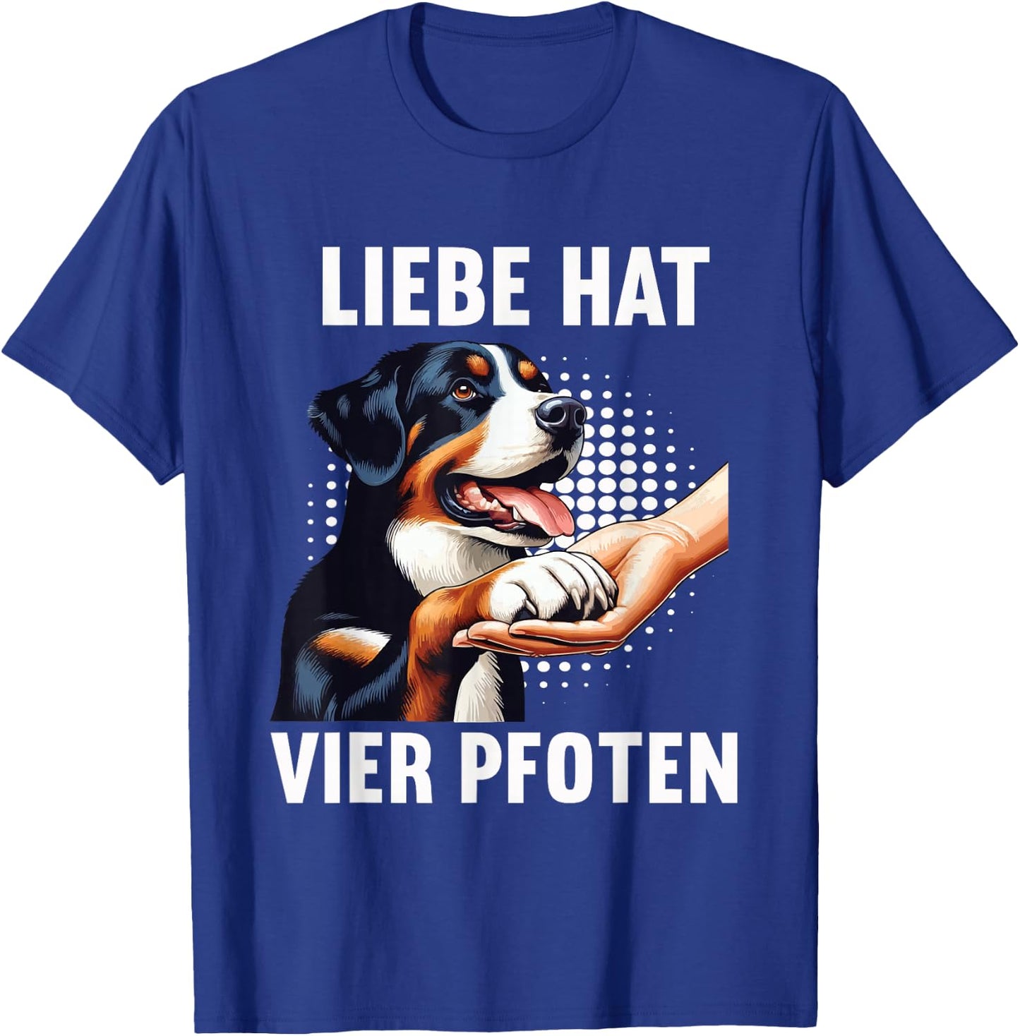 with German Text "Liebe hat Vier Pfoten" Appenzeller Mountain Dog, black T-Shirt - T-Shirt | Royal