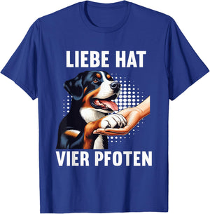 with German Text "Liebe hat Vier Pfoten" Appenzeller Mountain Dog, black T-Shirt - T-Shirt | Royal