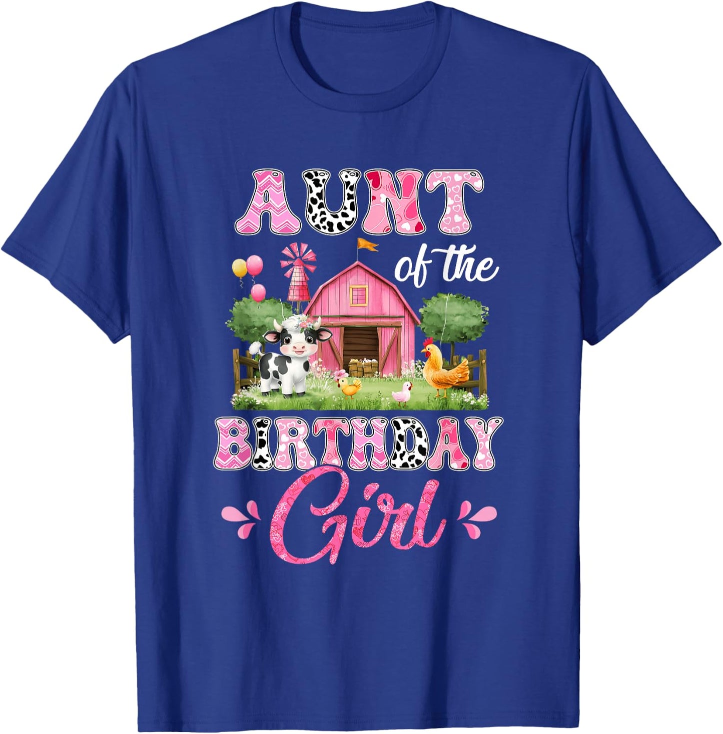 Aunt Of The Birthday Girl 1St Birthday Cow Farm Family T-Shirt - T-Shirt | Royal