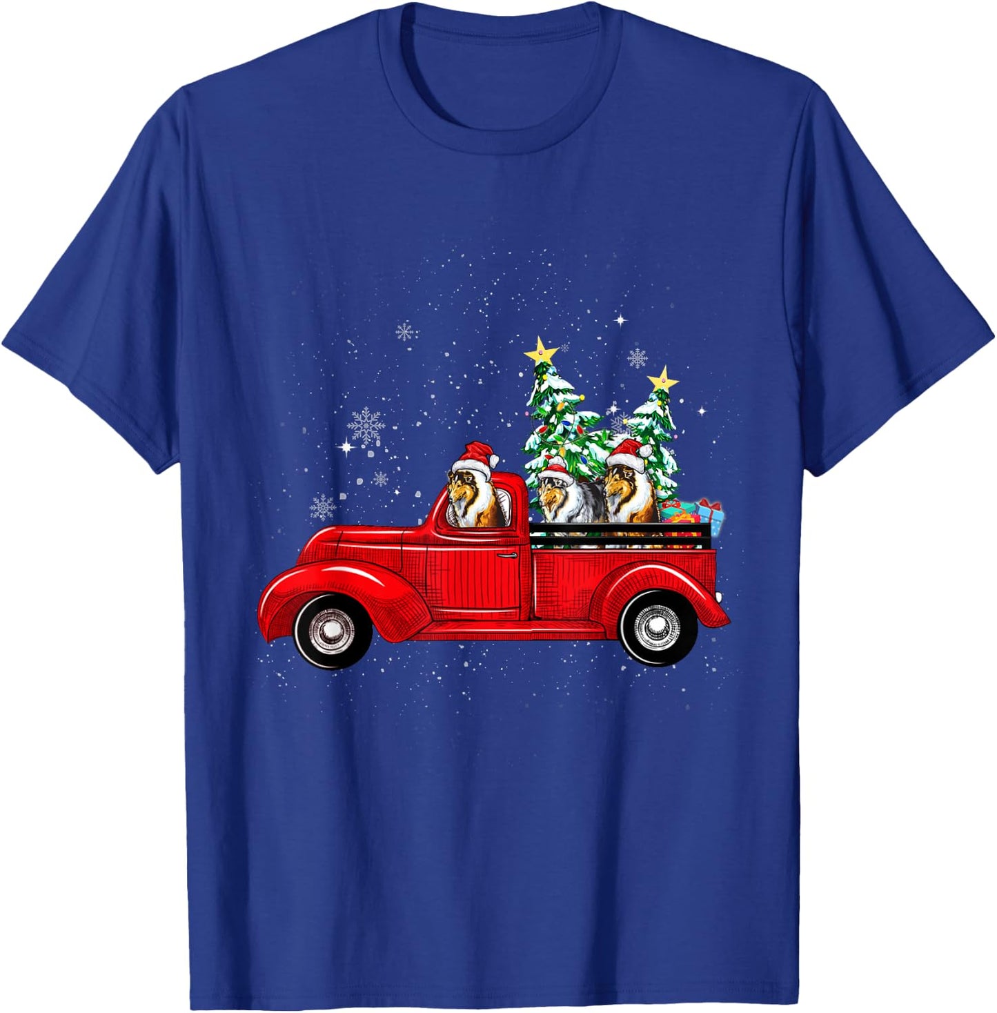 Rough Collie Dog Driving Xmas Truck Christmas Tree Lights Women Kids T-Shirt - T-Shirt | Royal