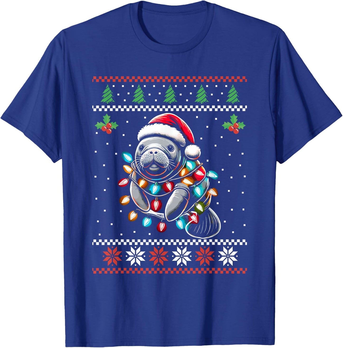 Manatee Santa Hat Ugly Christmas Sweater Xmas T-Shirt - T-Shirt | Royal