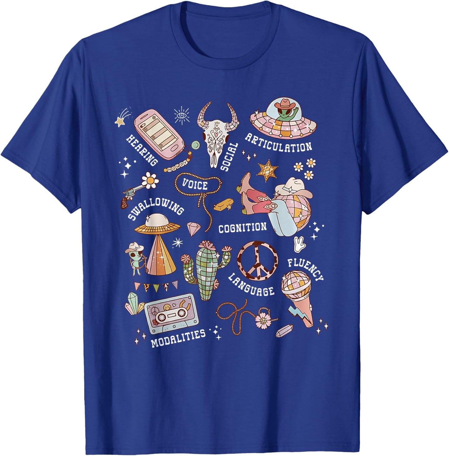 Retro SLP Western Cowgirl Space Speech Therapy UFO SLP T-Shirt - T-Shirt | Royal