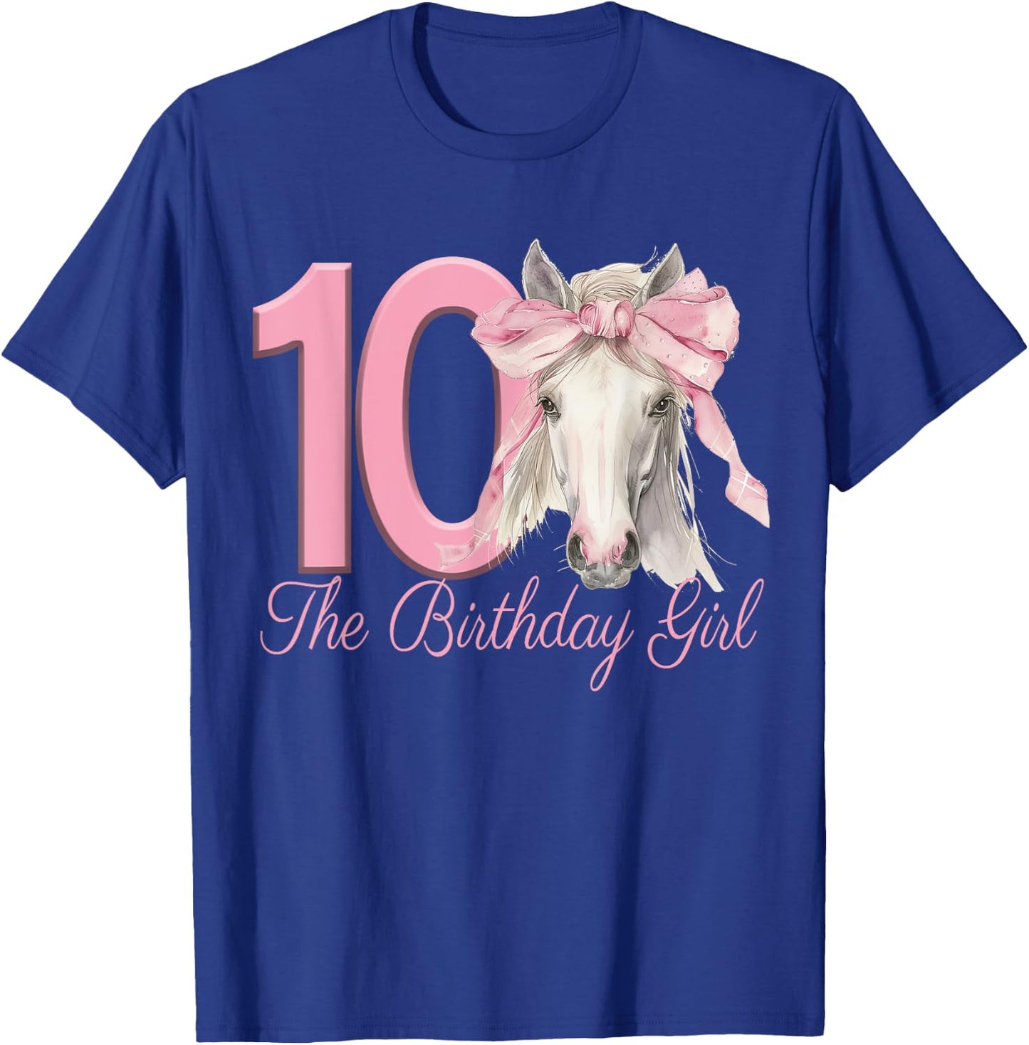 Cute Horse 10 Years for Girl with Pink Bow , Black, S T-Shirt - T-Shirt | Royal