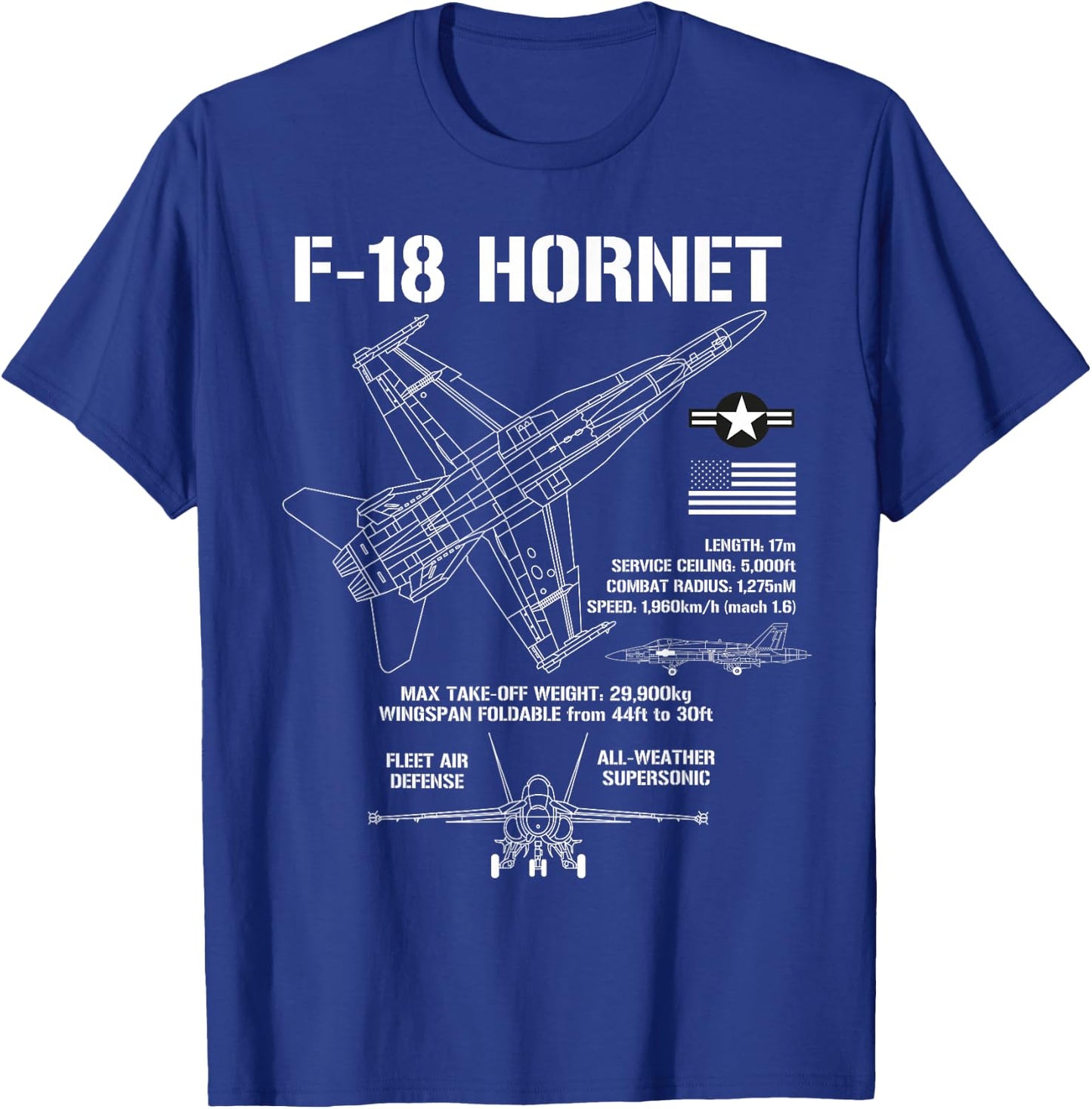 F-18 Hornet Fighter Jet Specs Militärflugzeug F18 Hornet T-Shirt - T-Shirt | Royal