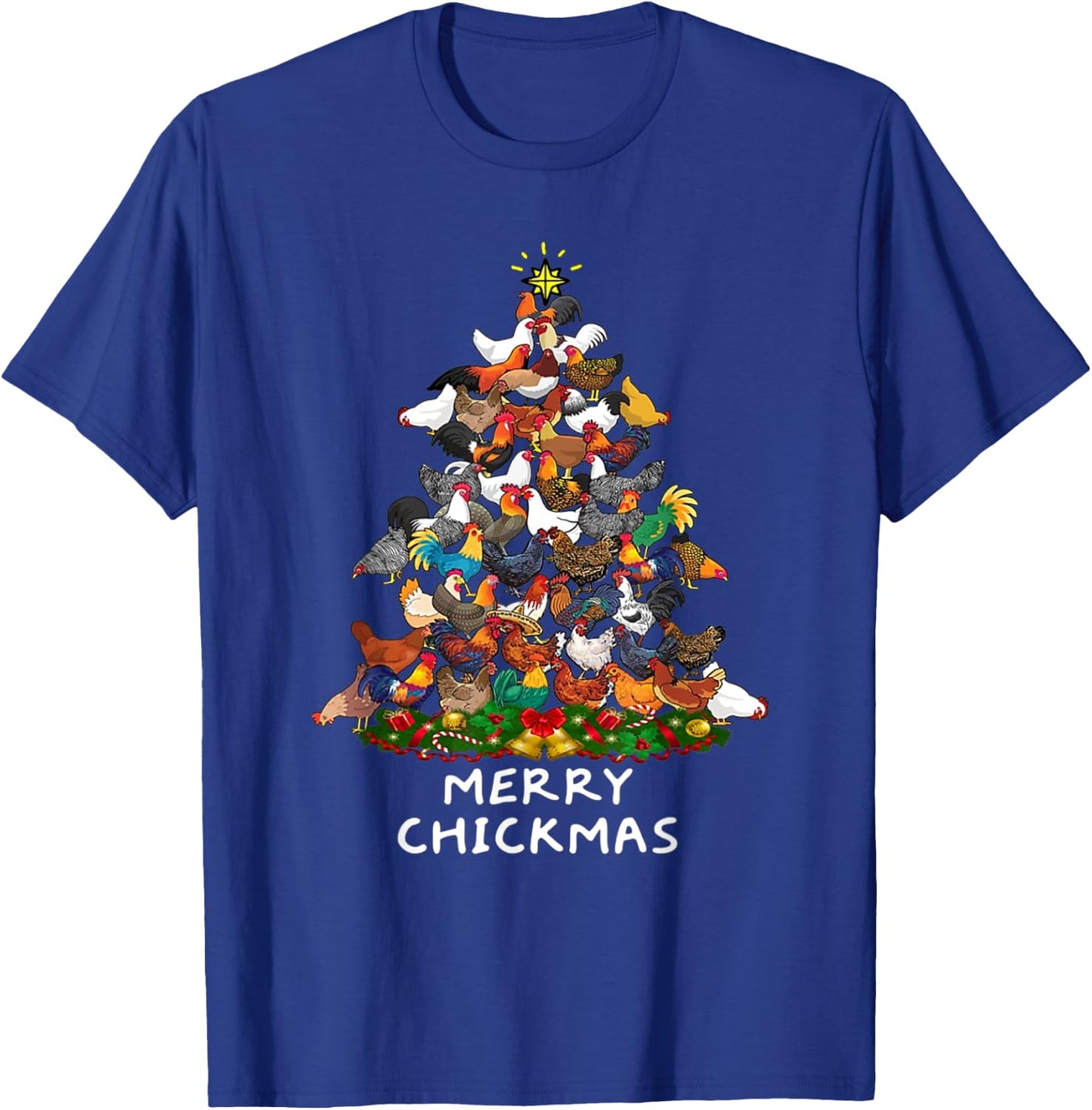 Merry Chickmas Chicken Christmas Tree Rooster Xmas Tree T-Shirt - T-Shirt | Royal