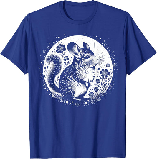 Kunstvoller Chinchilla mit Mond und Blumen T-Shirt - T-Shirt | Royal