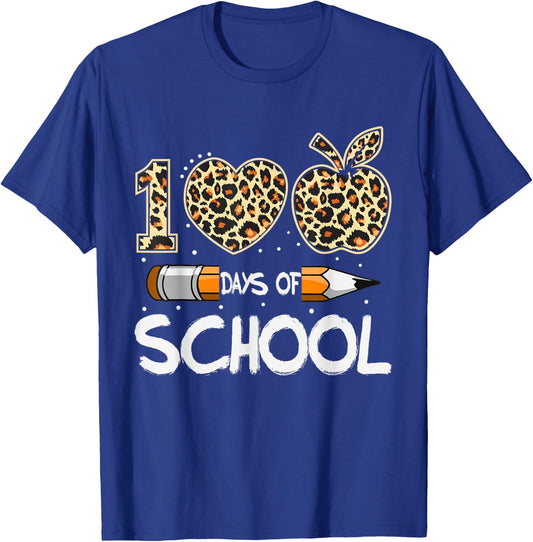 100 Days of School Leopard Teacher Kids 100th Day of School T-Shirt - T-Shirt | Royal