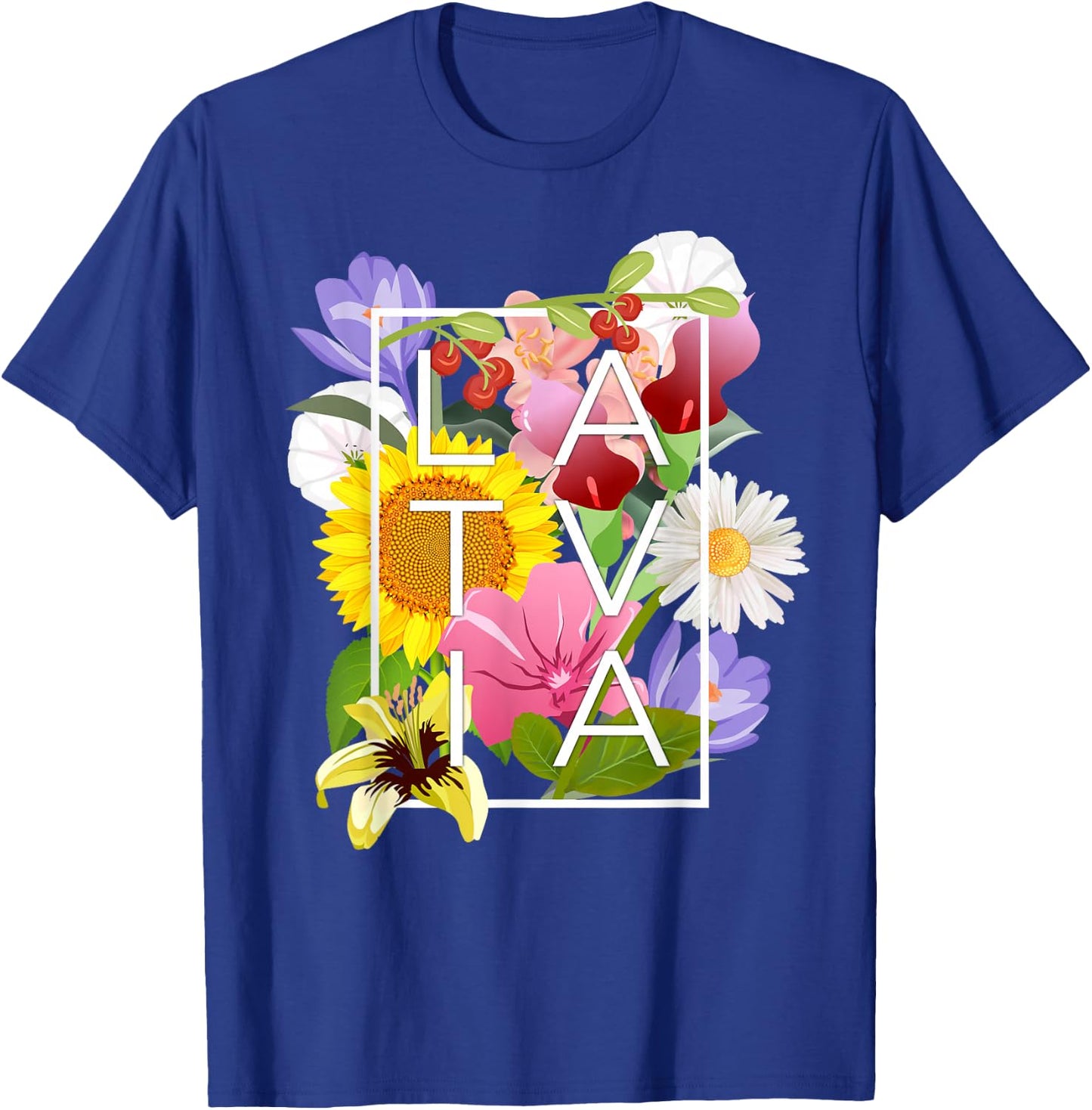 Flowers of Latvia Word Art - Latvian Pride T-Shirt - T-Shirt | Royal