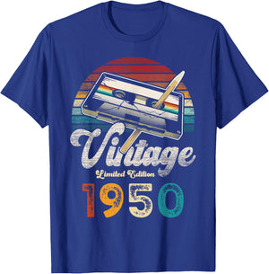 Vintage 1950 Birthday 75 Years Cassette Pencil T-Shirt - T-Shirt | Royal