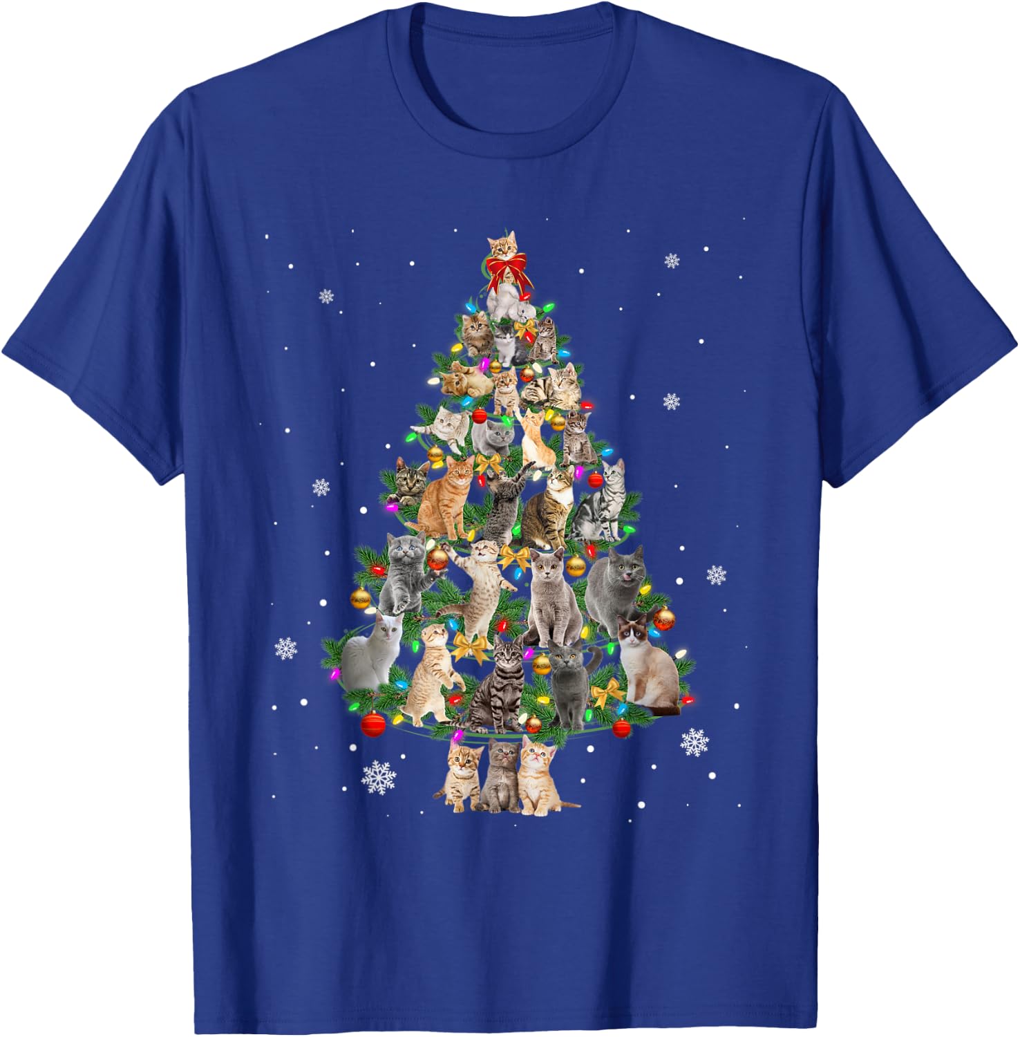 Cat Christmas Funny Meowy Cat Christmas Tree Kitten Women Kids T-Shirt - T-Shirt | Royal