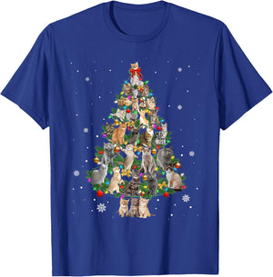 Cat Christmas Funny Meowy Cat Christmas Tree Kitten Women Kids T-Shirt - T-Shirt | Royal