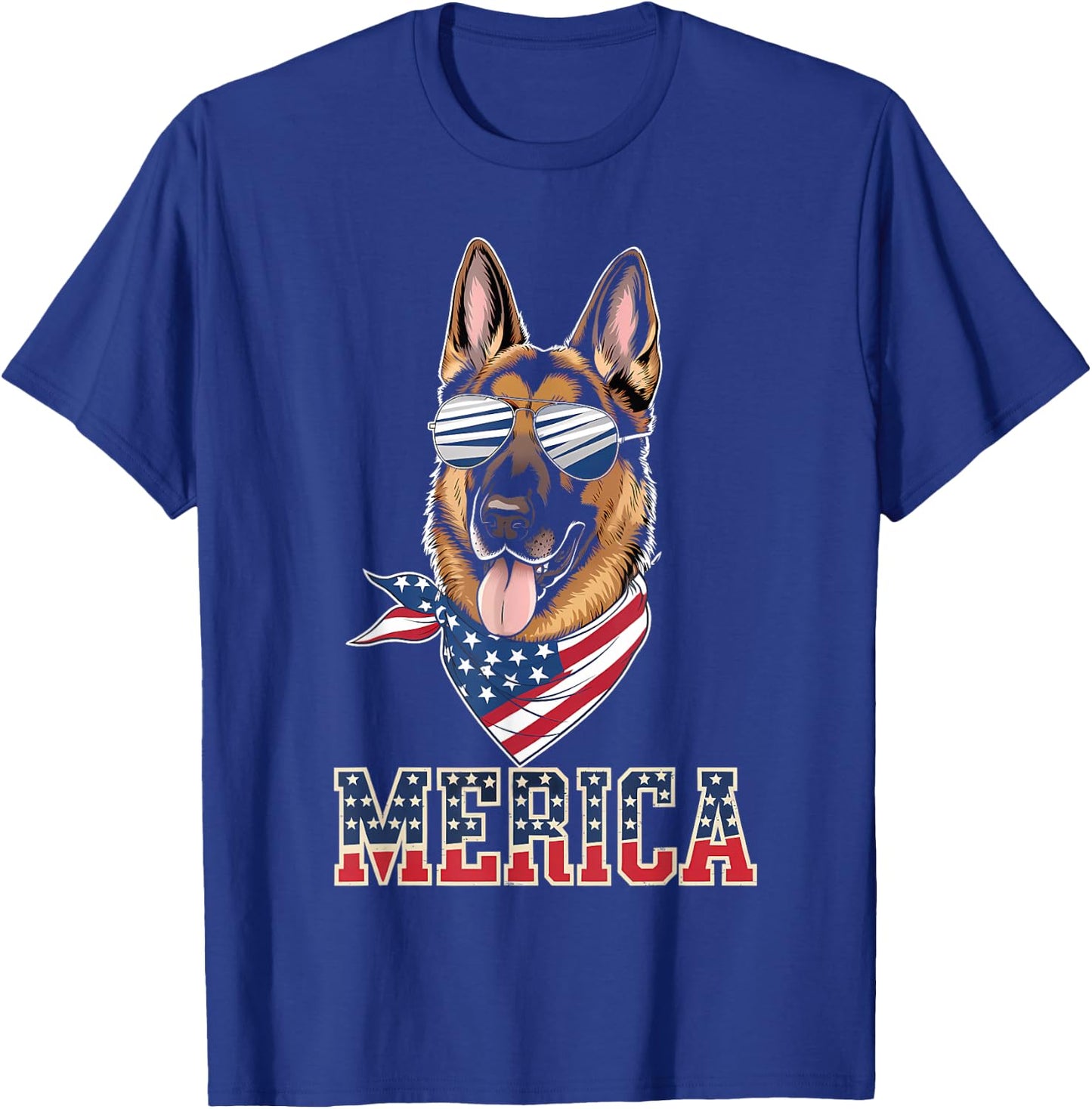 Merica German Shepherd Dog 4th of July American Flag T-Shirt - T-Shirt | Royal