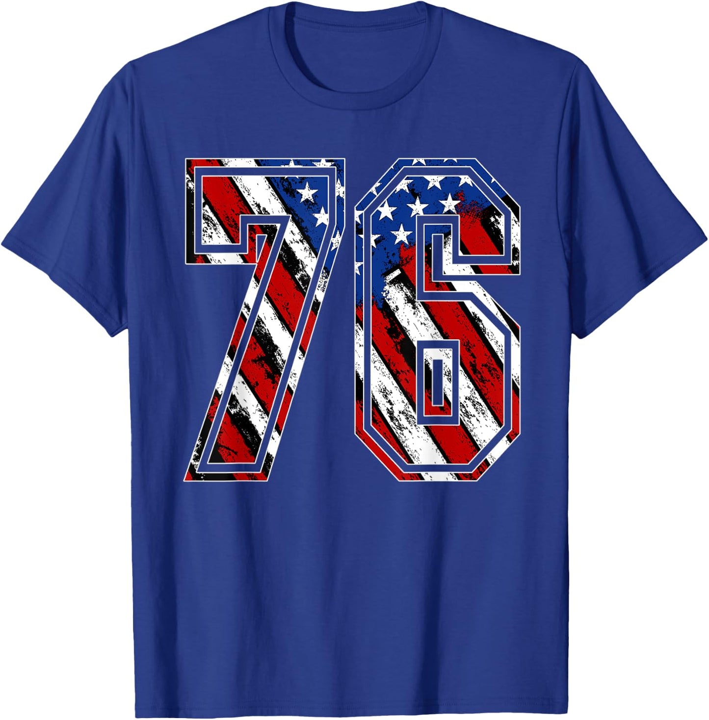 Number 76 Red White and Blue American Flag #76 Jersey Shirt T-Shirt - T-Shirt | Royal