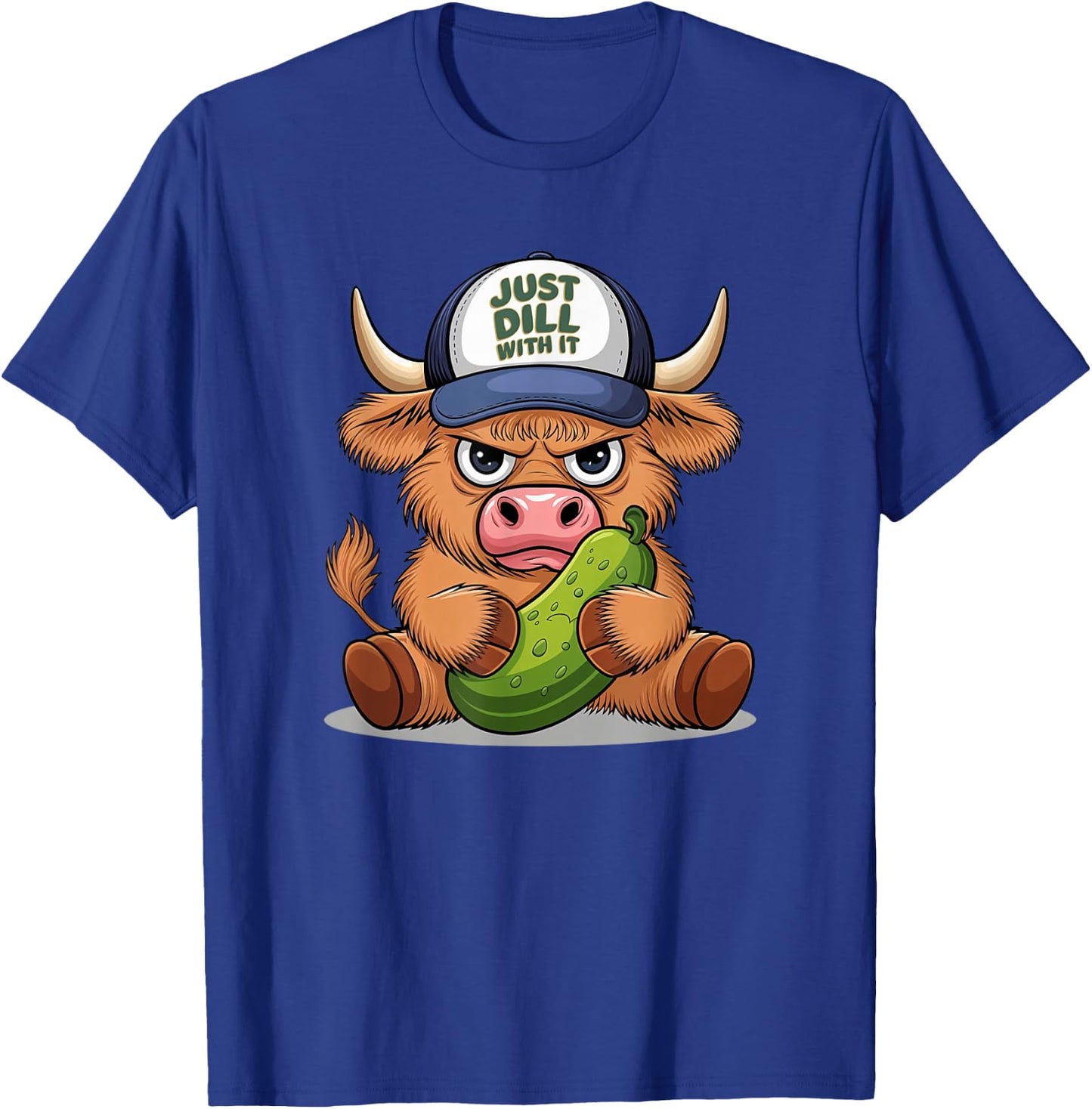 Scottish Cute Highland Cow Pickle Hat Just Dill With It T-Shirt - T-Shirt | Royal