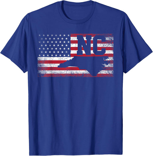 American Flag North Carolina 4th of July Vintage Men Women T-Shirt - T-Shirt | Royal