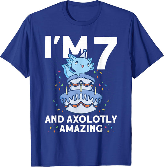 I'm 7 bday Axolotl party cute 7th Birthday Kids Axolotl T-Shirt - T-Shirt | Royal
