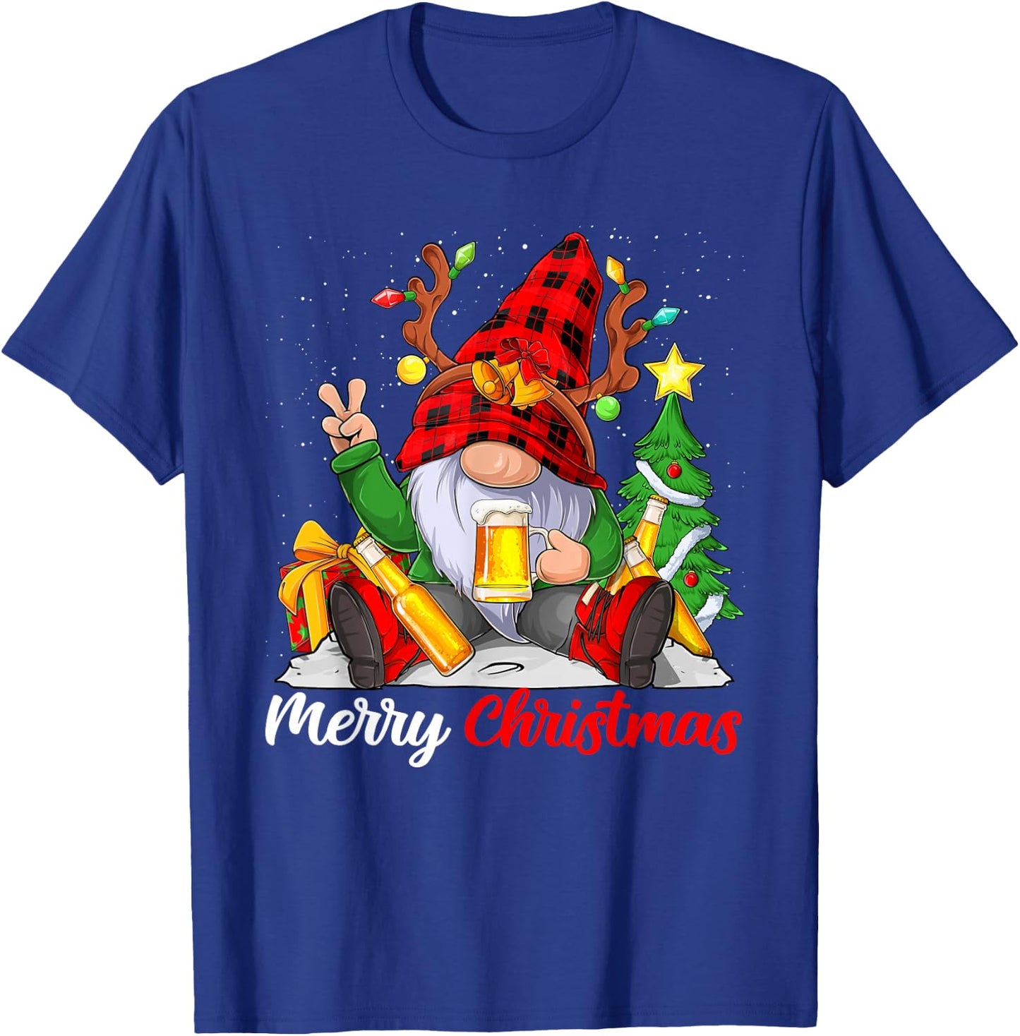 Funny Merry Christmas Beer Lover Men Women Gnome Lovers T-Shirt - T-Shirt | Royal