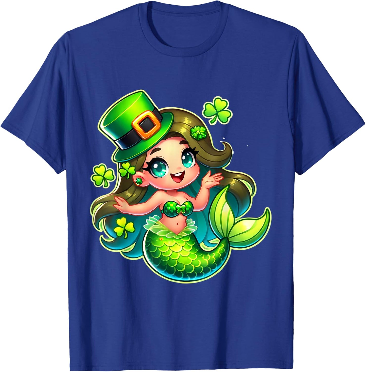 St. Patricks Day Mermaid Leprechaun Men Women Kids T-Shirt - T-Shirt | Royal