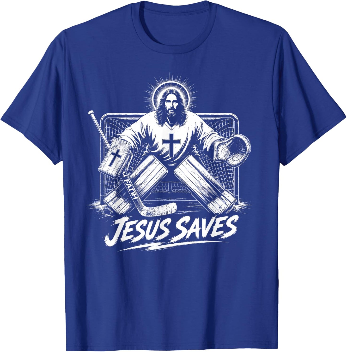 Funny Jesus Saves Hockey Goalie Sport Religious Christian T-Shirt - T-Shirt | Royal