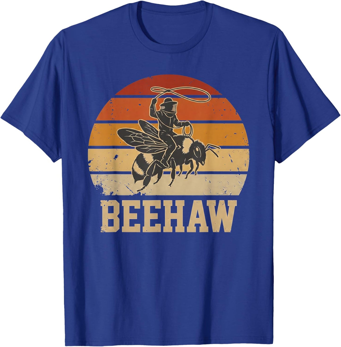 Beehaw Funny Beekeeper Cowboy Bee Rider Retro Sunset Farm T-Shirt - T-Shirt | Royal