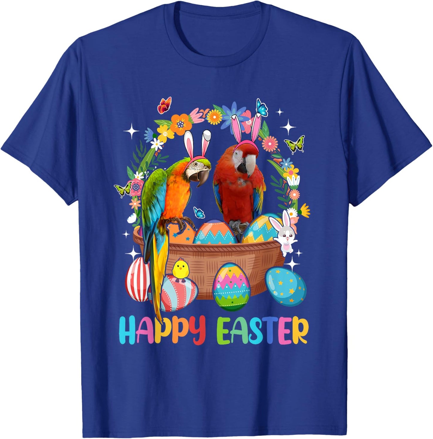Happy Easter Three Cute Bunny Parrots In Eggs Basket Lover T-Shirt - T-Shirt | Royal