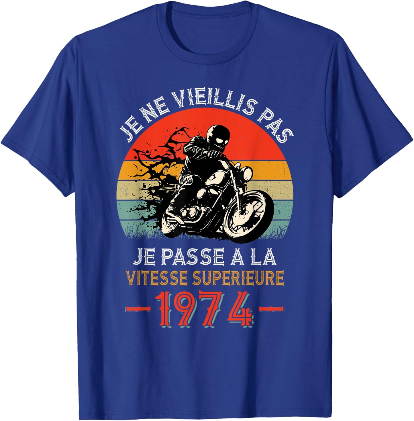 Birthday 50 Years Biker Born In 1974 Vintage Motorcycle Biker , Black T-Shirt - T-Shirt | Royal