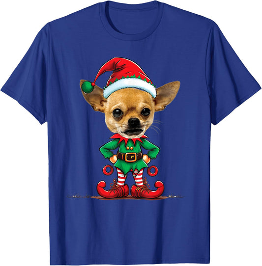 Funny Christmas Elf Chihuahua Dogs Lovers X-mas Dog Elf T-Shirt - T-Shirt | Royal