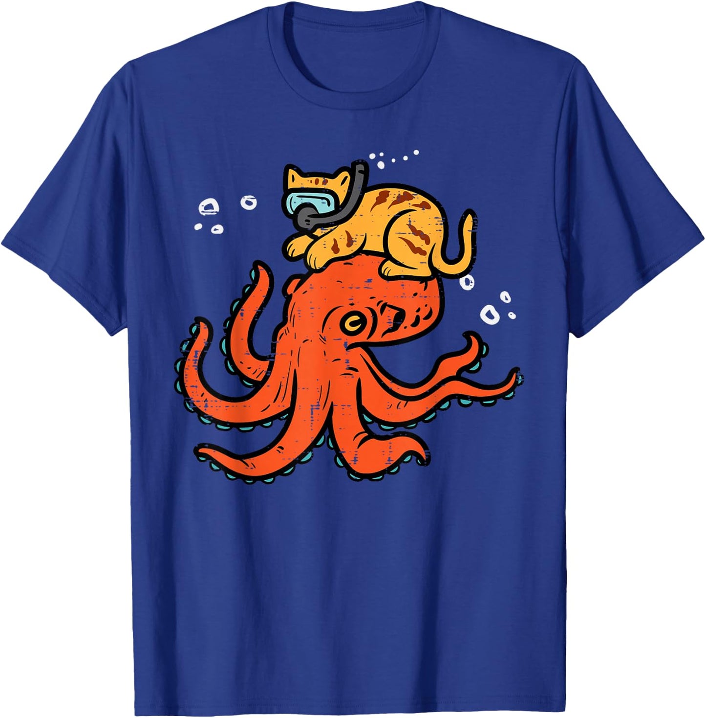 Snorkling Cat On Octopus Cute Kitten Pet Women Girls Kids T-Shirt - T-Shirt | Royal