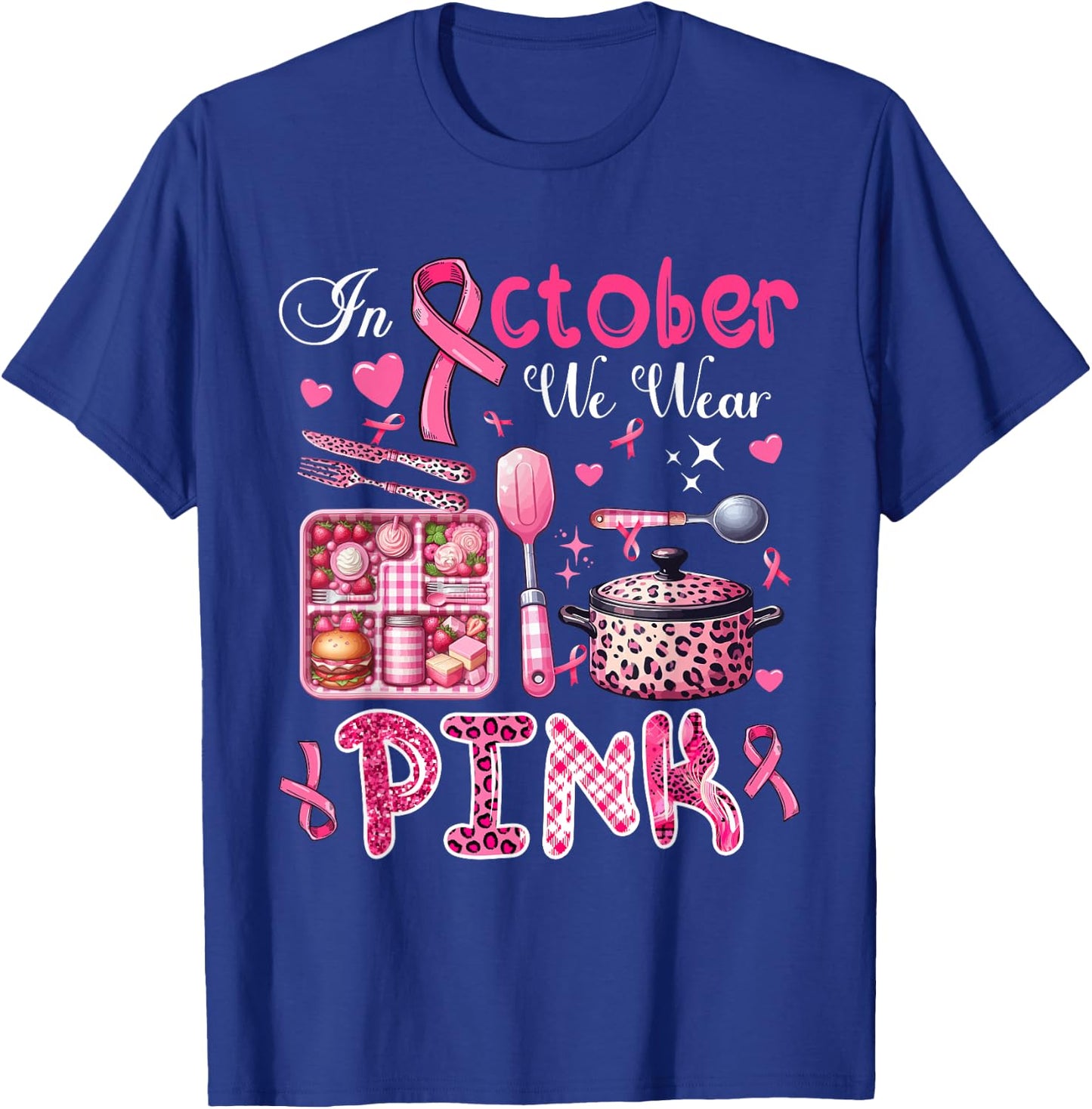 In October We Wear Pink Breast Cancer Awareness Lunch Lady T-Shirt - T-Shirt | Royal
