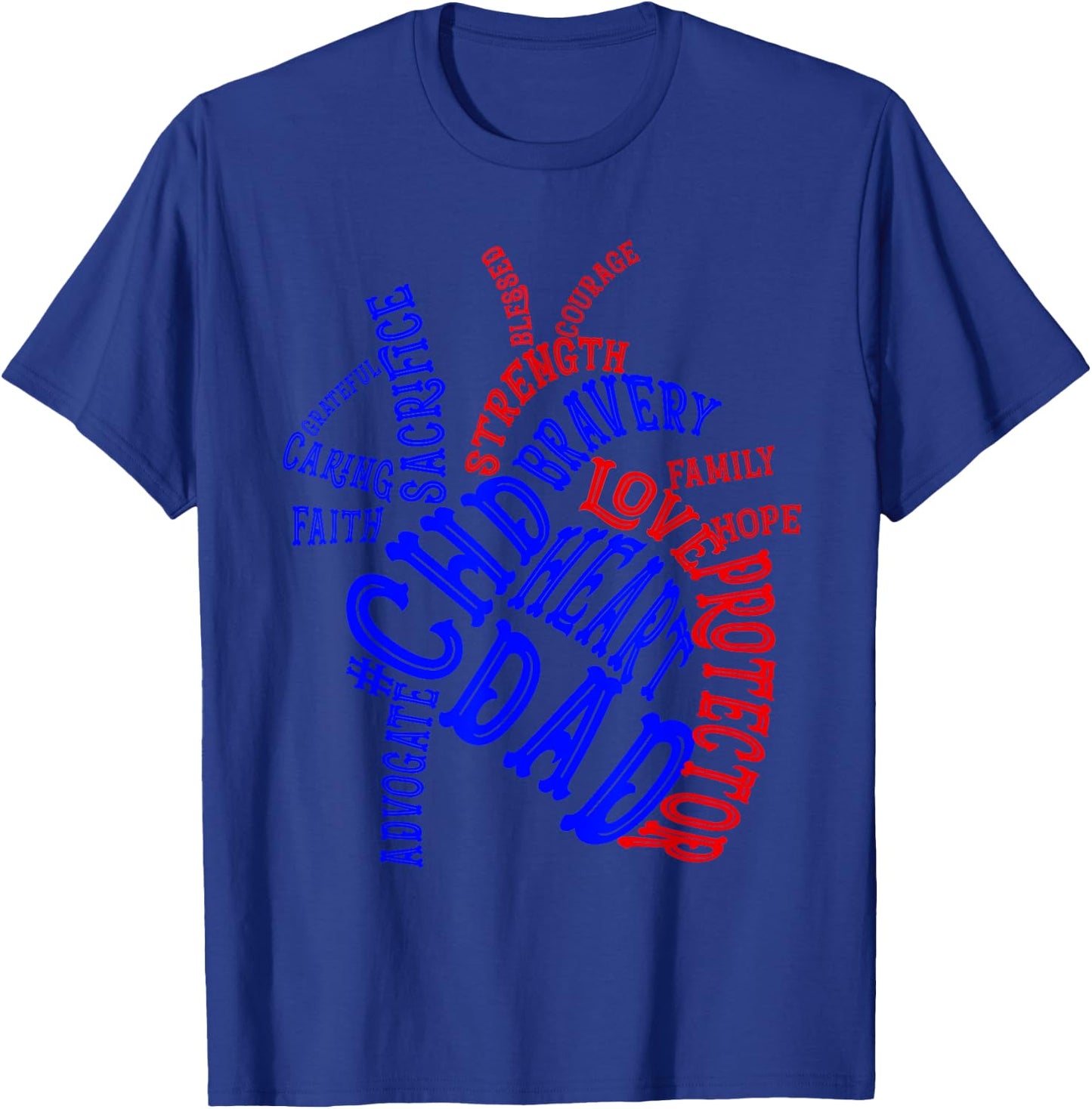 Heart Dad CHD Congenital Heart Defect Awareness Month Ribbon T-Shirt - T-Shirt | Royal