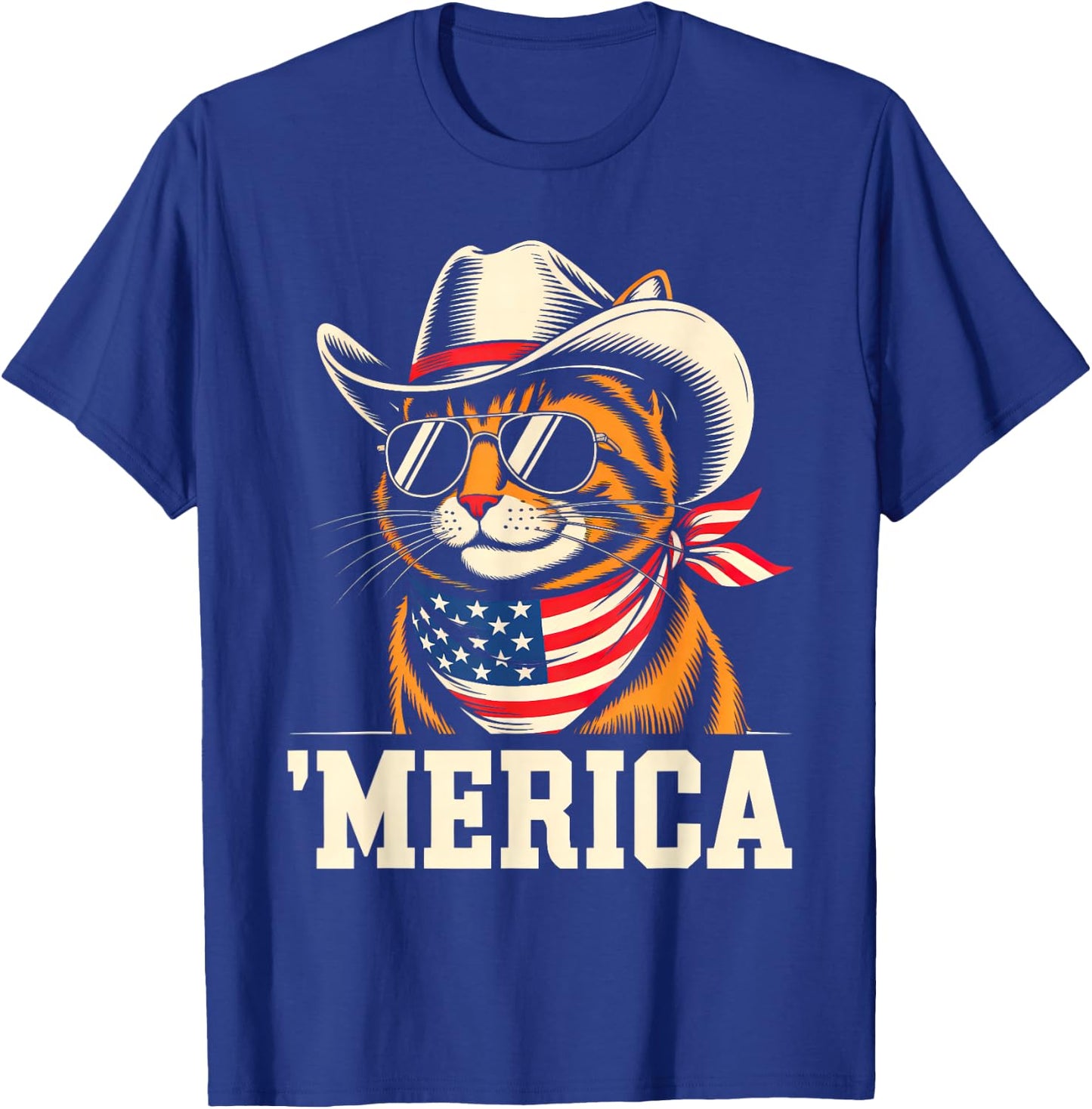 USA 'Merica Cat 4th of July Men Women Kids Funny Patriotic T-Shirt - T-Shirt | Royal