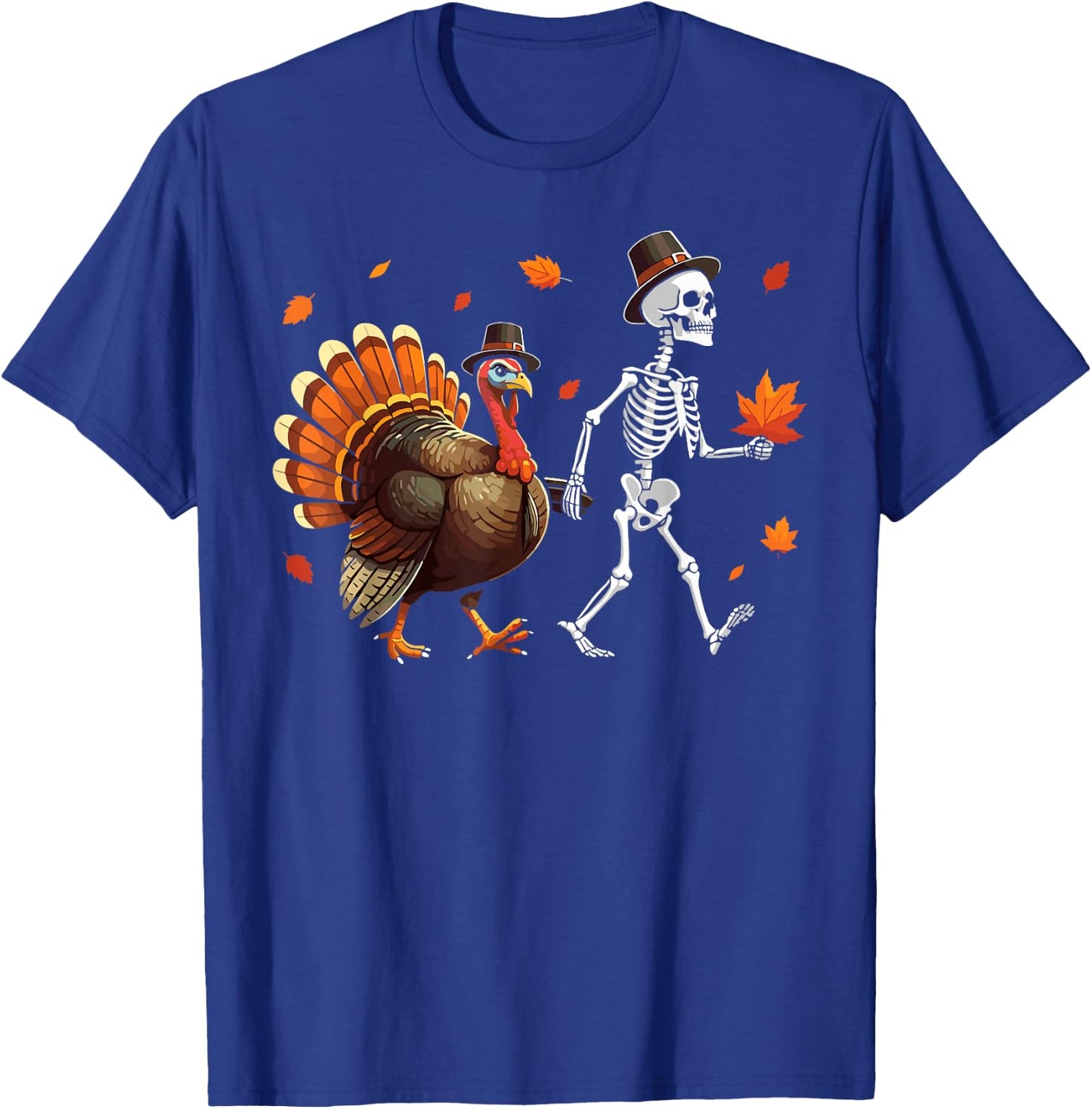 Skeleton Turkey pilgrim thanksgiving pumpkin fall kids T-Shirt - T-Shirt | Royal