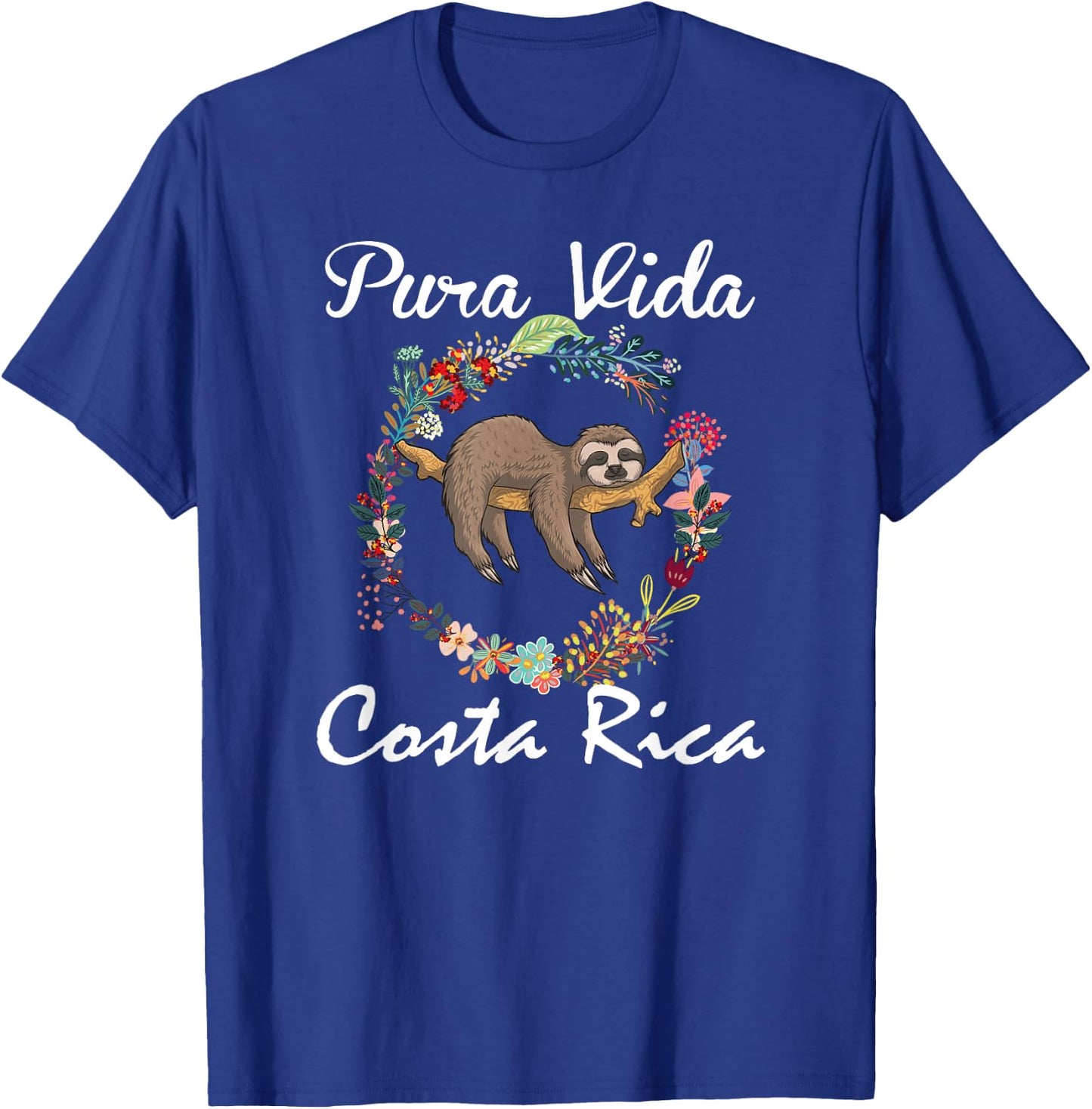 pura vida Costa rica Floral Cute Sleepy Sloth Funny Gift T-Shirt - T-Shirt | Royal