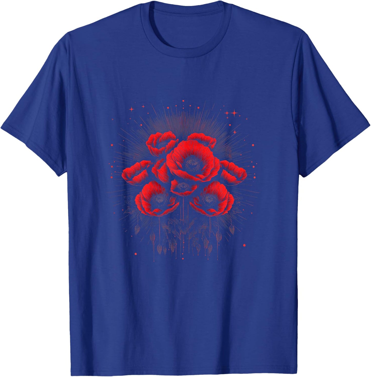 Poppy Flower Botanical Dark Poppies Floral Wildflower T-Shirt - T-Shirt | Royal