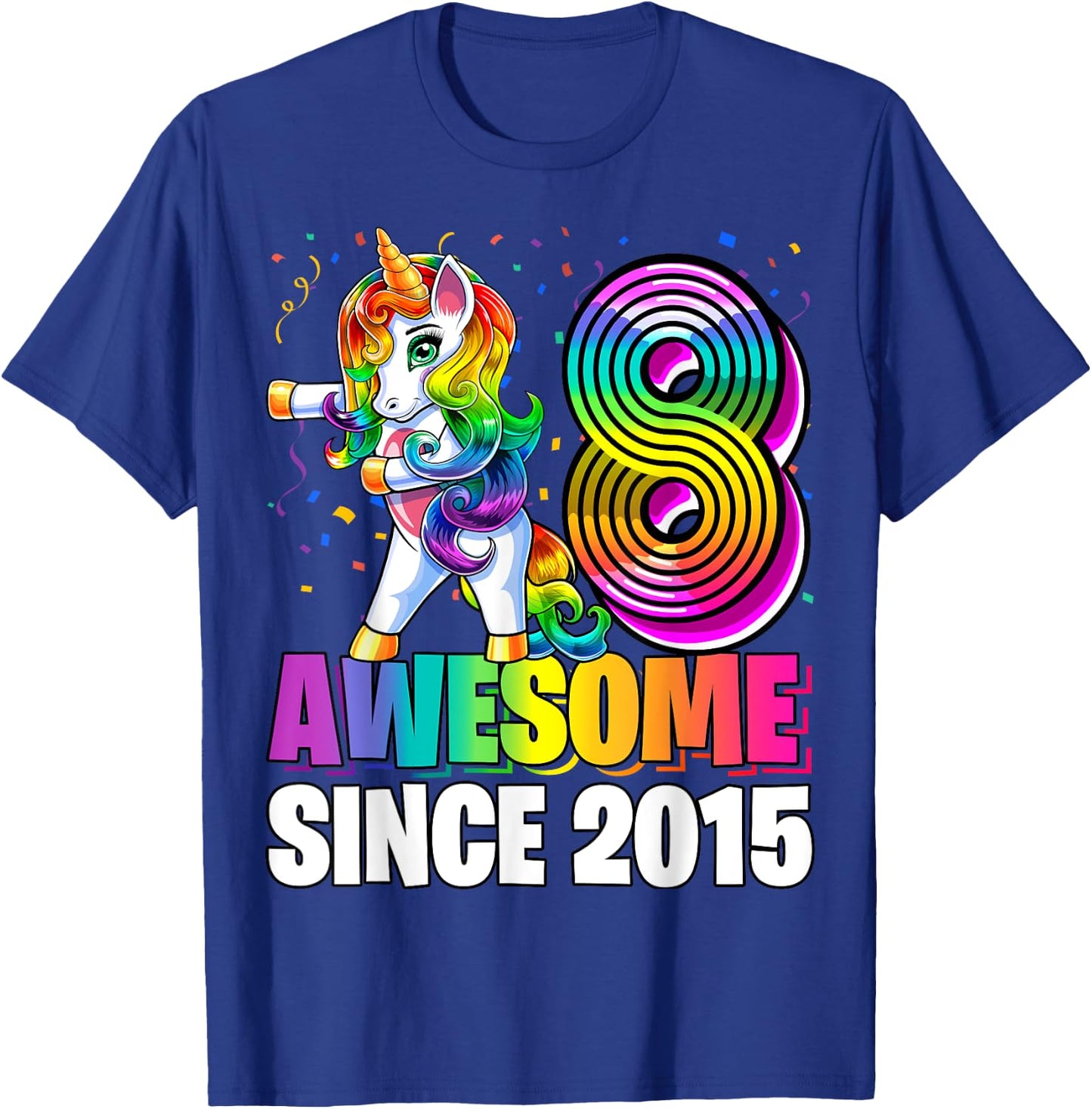 8 Awesome Since 2015 Flossing Unicorn 8th Birthday Girls T-Shirt - T-Shirt | Royal