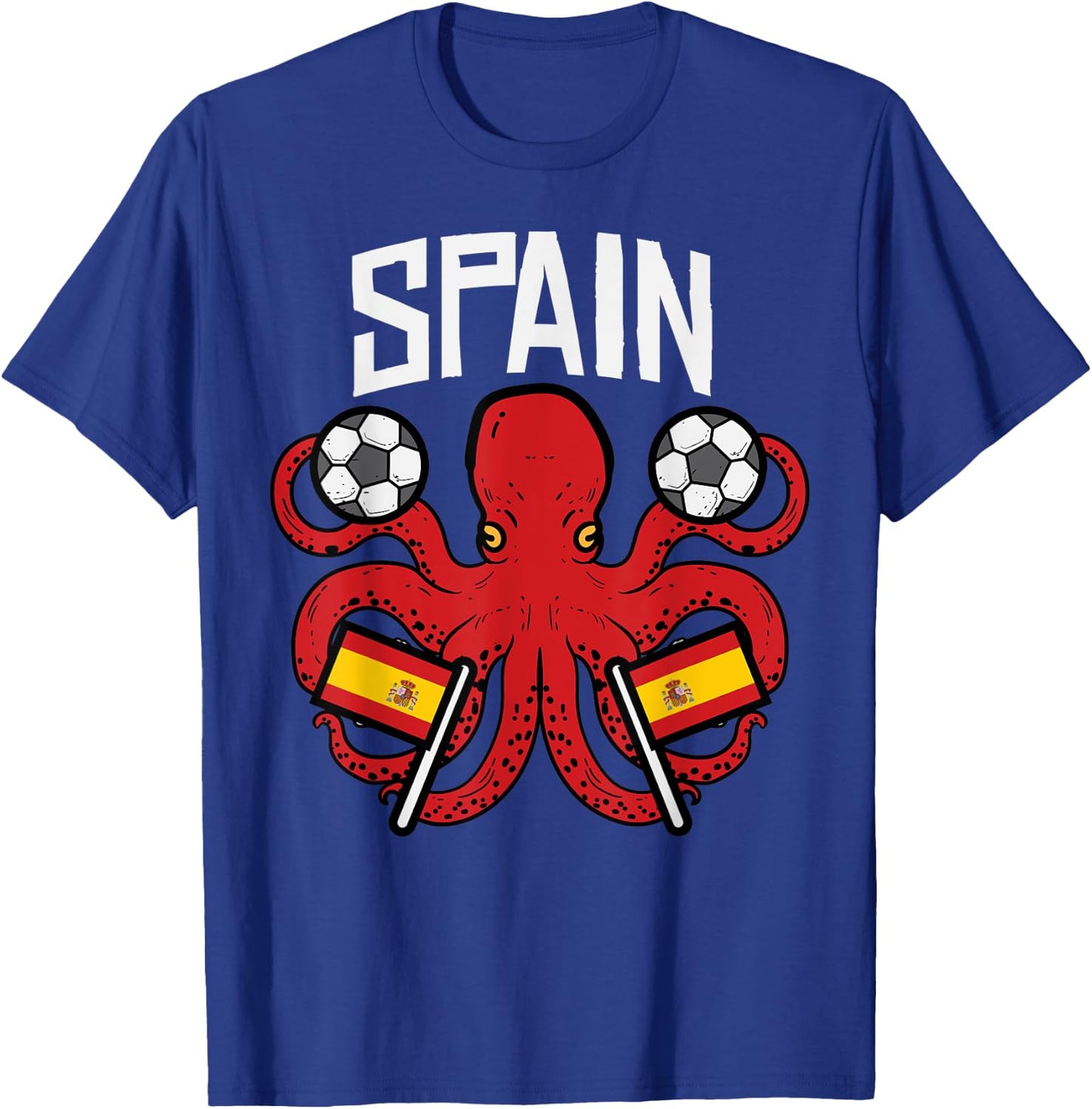 Spain Octopus Spanish Flag Soccer Fan Men Women Kids Boys T-Shirt - T-Shirt | Royal